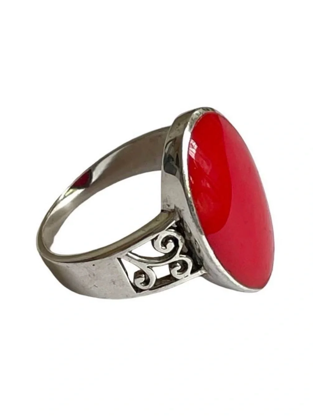 Vintage Sterling Silver And Coral Ring Size 8